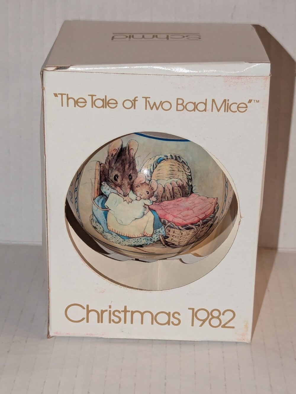 VTG 1982 Schmid Beatrix Potter Two Bad Mice Christmas Ball Ornament In Box